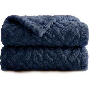 VELTRR® Fleece Deken - Zachte Plaid - Warmtedeken - 120x150cm - Marineblauw