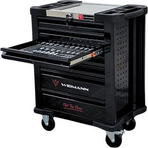 WIDMANN [WM-ST-7BK] EXTRA LARGE STEEL TOP TROLLEY – 7 Drawers – BLACK