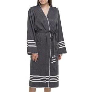 Hamam Badjas Krem Sultan Kimono Black - S - unisex - hotelkwaliteit - sauna badjas - luxe badjas - dunne zomer badjas - ochtendjas