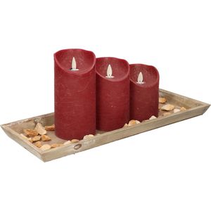 Dienblad met LED kaarsen en steentjes - 39 x 15 cm - bordeaux rood stompkaars