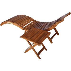 vidaXL Ligbed met tafel en kussen - Massief acaciahout Ligbed - Acacia Hout - Tuinset - Lounge Stoel - Buitendecor