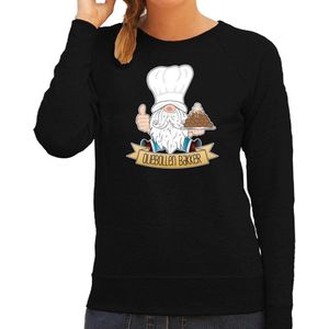 Bellatio Decorations foute kersttrui/sweater dames - Oliebollen bakker - zwart - kabouter/gnoom L