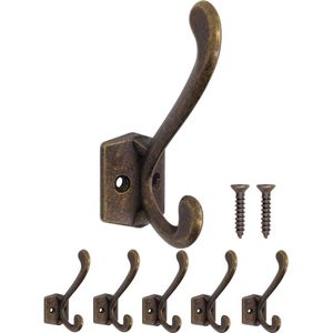 Massieve ijzeren haken, garderobehaken, handdoekhaken, kledinghaken, ijzeren haken antiek messing brons design, vintage landhuis retro, 5-delige set