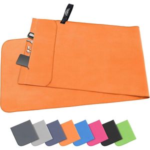 Goodivery ® Microvezel handdoeken, 120 x 50 cm, fitnesshanddoek met ritssluiting, compacte en sneldrogende sporthanddoek, strandhanddoek, microvezel badhanddoek (oranje)