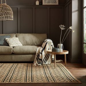 Flycarpets Luis Modern Laagpolig - Jute - Kader Vloerkleed - Naturel / Beige / Zwart - 200x290 cm