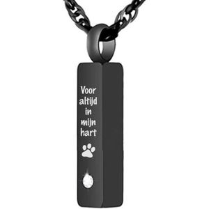 Luxe Ashanger | Met Ketting En Gravering | Voor Altijd In Mijn Hart | Assieraad | Zwart | As Ketting | Gedenksieraad | Urn | Incl. As vuller