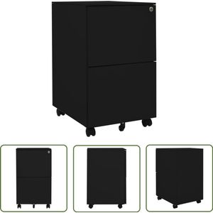 vidaXL Stalen Ladeblok Zwart 39x45x67 cm Met Wielen Archief Kast - Ladenkast - Metalen Kast - Zwarte Kast - Bureauspullen