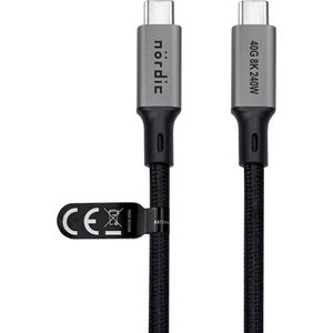 NÖRDIC USB C naar USB C - USB-C Kabels - USB4 PD3.1 240W 8K 60Hz - 40Gbps - Geschikt voor Laptop, Smartphone & Tablet - 25cm - Grijs