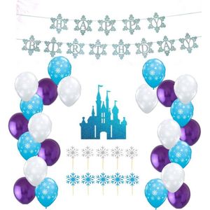 36 Stuks prinsesjes thema Verjaardag Decoratie Versiering – Feestpakket met ballonnen, cupcake toppers, slingers, vlaggenlijn - Kinderfeestje Meisje - Decoratie voor prinsessenfeest - Sneeuwprinses - Bevroren & Sneeuw thema