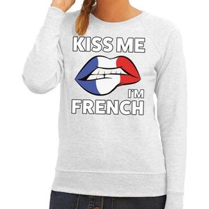 Kiss me I am French sweater grijs dames - feest trui dames - Frankrijk kleding S