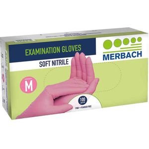 Voordeelverpakking 4 X Merbach handschoenen soft-nitrile poedervrij, roze - Medium 100 stuks
