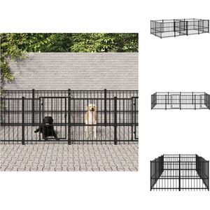 vidaXL Hondenhok Hondenkennel - Gepoedercoat Staal - 388x193.5x100cm - Zwart - Kennel