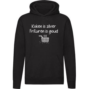 Koken is zilver, frituren is goud Hoodie - eten - friet - patat - snack - snackbar - humor - grappig - unisex - trui - sweater - capuchon