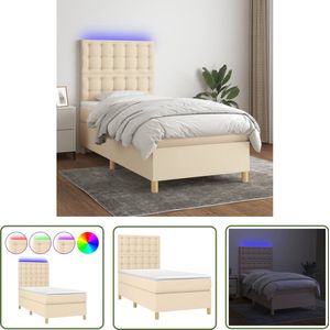 vidaXL Boxspring met matras en LED 100x200 cm Boxspring - Led Bed - Creme Bed - Slaapcomfort - Slaapkamerstijl