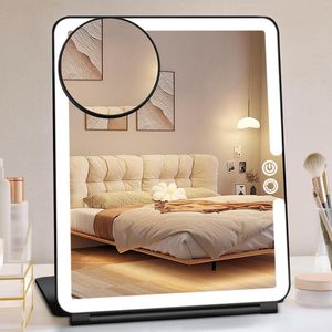 Draagbare Grote Reizen Make-up Spiegel met Licht - Oplaadbaar - Dimbaar - 10x Vergroting