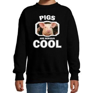 Dieren varkens sweater zwart kinderen - pigs are serious cool trui jongens/ meisjes - cadeau varken/ varkens liefhebber - kinderkleding / kleding 170/176
