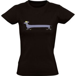 Teckel op skateboard Dames T-shirt | hond | dog | huisdier | dierendag | skaten | grappig