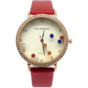 Horloge met Kralen - Kast 40 mm - Band Kunstleer - Rood