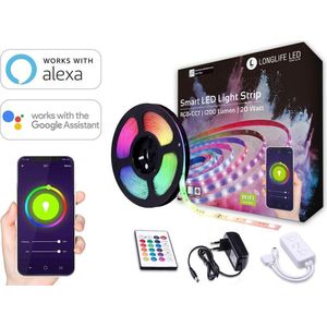 Smart RGB LEDstrip - WiFi- Google home -Alexa -App- Afstandsbediening - 5m