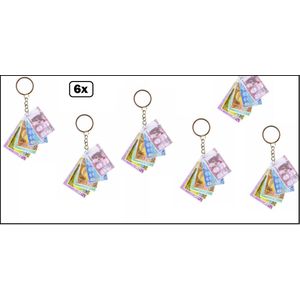 6x Sleutelhanger euro biljetten 6-delig - sleutel hanger verjaardag school thema feest festival fun geld money