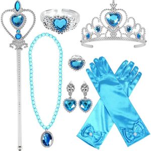 Het Betere Merk - Prinsessen speelgoed meisje - Speelgoed - Blauw - Prinsessen Accessoireset - Kroon - Tiara - Toverstaf - Juwelen - verkleedjurk