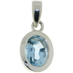SilverGems Zilveren hanger met facet geslepen ovale Blauwe Topaas edelsteen