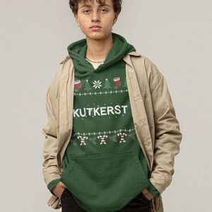 Foute Kerst Hoodie Candy Cane - Met tekst: Kutkerst - Kleur Groen - ( MAAT 4XL - UNISEKS FIT ) - Kerstkleding voor Dames & Heren