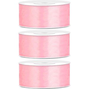 2x Hobby/decoratie roze satijnen sierlinten 2,5 cm/25 mm x 25 meter - Cadeaulinten satijnlinten/ribbons - Roze linten - Hobbymateriaal benodigdheden - Verpakkingsmaterialen