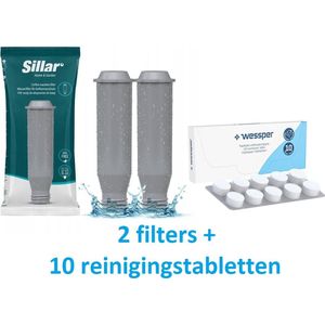 2 stuks waterfilter voor KRUPS, Melitta, Nivona koffiemachines - vervanging - Sillar + EXTRA Tabletten voor het reinigen en ontvetten van de koffiemachine - 10 x 2g - universele reinigingstabletten - geschikt voor alle merken