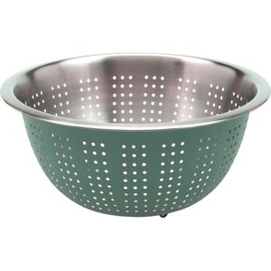 Excellent Houseware RVS keuken vergiet/zeef - afgieten etenswaren - groen - 24 x 11 cm