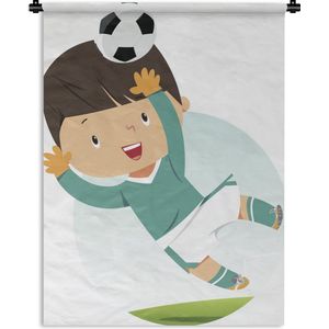 Wandkleed Voetbal illustratie - Een illustratie van een kind aan het voetballen Wandkleed katoen 60x80 cm - Wandtapijt met foto