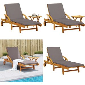 vidaXL Ligbed met kussen en tafel massief acaciahout - Ligbed - Ligbedden - Tuinstoel - Tuinmeubel