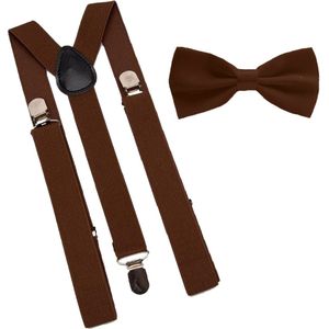 Bretels inclusief vlinderdas - Donker bruin - met stevige clip - bretels - vlinderdas - strik – strikje - luxe - heren - unisex - giftset