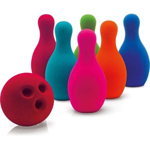Rubbabu Bowling Set - Zacht en Kleurrijk Spel voor Baby's en Peuters (6 Pionnen, 1 Bal)
