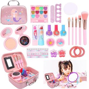 Kindermake-Up Sets voor Meisjes, Wasbare Kinderen Spelen Make-Upspeelgoed Nagellakset met Koffer, Kinderschminkset voor Meisjes voor Kinderen Speelspel Halloween Xmas Verjaardagsfeestje - kinder make up meisje