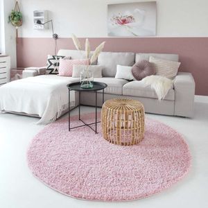 Hoogpolig vloerkleed shaggy Trend effen rond - lichtroze 240 cm rond