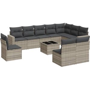 vidaXL 11-delige Loungeset Poly Rattan Lichtgrijs Loungebank - Tuinbank - Lounge Set - Buitentijm - Outdoor Furniture