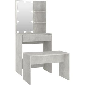 vidaXL Kaptafelset met LED's - Betongrijs Design Kaptafel - Vintage Kaptafel - Make-up Tafel - Led Kaptafel - Betongrijs Kaptafel
