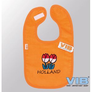 VIB® - Slabbetje Luxe velours - Holland met tulpen (Oranje) - Babykleertjes - Baby cadeau - EK voetbal 2024 - EK voetbal versiering - Europees kampioenschap voetbal