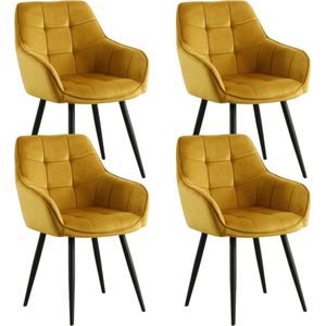 Colenis® - Oriana Eetkamerstoelen - Set Van 4 - Okergeel - Fluweel - Velvet - Industrieel - Met armleuning - Stoel