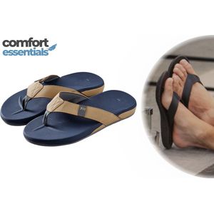 Comfort Essentials Slippers Heren – Navy/Beige – Maat 44 – Teenslippers – Slippers Met Ergonomisch Voetbed