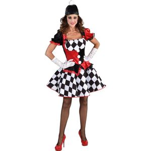 Magic By Freddy's - Harlequin Kostuum - Potsenmaker Harlekijn Zwart Witte Ruitjes - Vrouw - Zwart / Wit - XL - Carnavalskleding - Verkleedkleding