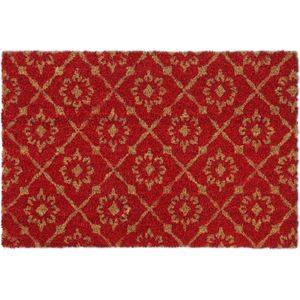 Relaxdays deurmat floraal - buitenmat - kokos - 40 x 60 cm - print - bloemen - rood