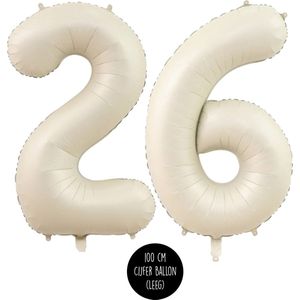 Cijfer Helium Folie ballon XL - 26 jaar cijfer - Creme - Satijn - Nude - 100 cm - leeftijd 26 jaar feestartikelen verjaardag