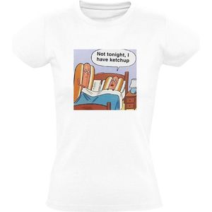 Grappig Dames T-shirt - hotdog - ongesteld - ketchup