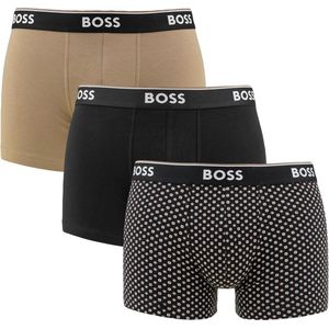 HUGO BOSS Power trunks (3-pack) - heren boxers kort - zwart - beige - zwart met beige dessin - Maat: M