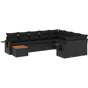 The Living Store 10-delige Loungeset met kussens poly rattan zwart - Loungebank - Lounge Set - Tuinstoel - Buitentijd - Outdoor Furniture