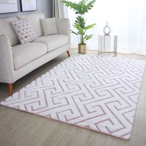 Flycarpets Nonia Hoogpolig Fluffy 3D Design Geometrisch Vloerkleed - Wit / Roze - 80x150 cm