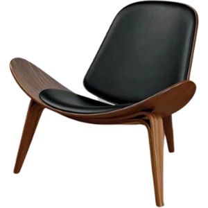 LiveTastic stoel - relax stoel - lounge stoel - schelp stoel - hout en synthetisch leer - walnoot