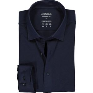 MARVELIS jersey modern fit overhemd - donkerblauw tricot - Strijkvriendelijk - Boordmaat: 39